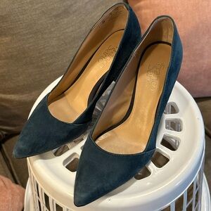 Franco Sarto Blue Suede Abree Leather Pump Block Heel Sz 8M
